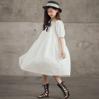 Tīņi Meitene Drēbes, Ģērbšanās Gadījuma 2021. Gada Vasarā Kokvilnas Apģērbi Bērniem Bērniem Bērnu, Meiteņu Kleitas Raibs Puff Piedurknēm Kleita