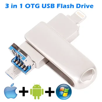 USB Flash Disks 128GB 256 GB Atmiņas karti memory Stick Ārējās Glabāšanas iPhone 3 in1 Foto Stick USB3.0 Īkšķi Vadīt Saderīgām iPhone, iPad