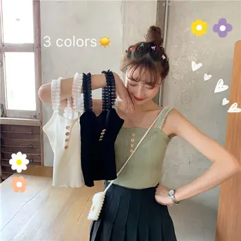 Vasaras sexy zeķturi kawaii meitene korejas adīšanas īsām piedurknēm, vestes zemāko krekls Indie Pop sieviešu ārējā saldo apakškrekli