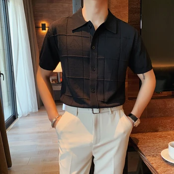 Vasaras Vīriešu Īsām Piedurknēm Trikotāžas POLO Krekls vienkrāsainu Britu Tendence Slim Jaciņa Biznesa Gadījuma Sociālo Topi, Vīriešu Apģērbs