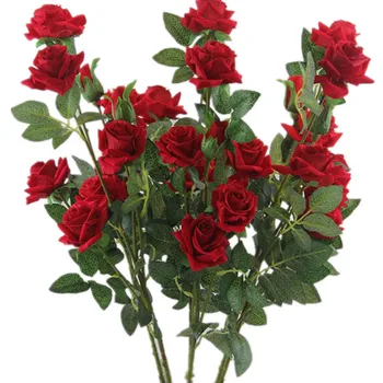 Viena Mākslīgā Ilgi Stumbra Rozes 5 Galvas Samta Rozes Imitētu Ziedi Sarkani/Rozā/Balts/Brūns Krāsa Rose Puķu Filiāles