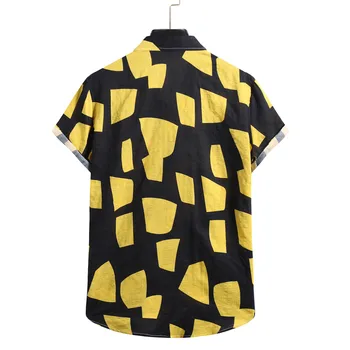 Vīriešu Vasaras Kreklu Gadījuma Atloks Ģeometriskā Drukāt Īsām Piedurknēm Krekls Top Blūze Zīmolu Vīriešu Apģērbi Havaju Stila Krekli Camisas
