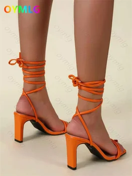 Ārējais izmērs, liela izmēra sandales sieviešu 2021. gada vasaras jaunā modes sexy duncis potītes siksniņu, kvadrātveida kājām open toe sandales