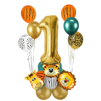 18Pcs Džungļu Dzīvnieku Baloni noteikt Chrome Metāla Lateksa Balonu 32inch Zelta Skaits Globos Bērniem Dzimšanas dienas ballīti Baby Dušas Dekori