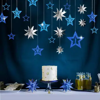 Ar Jūras Tēmu Royal Blue Sudraba Papīra Zvaigžņu Vainags Apļa Banner DIY Bērniem Dzimšanas dienas ballīti Istabā Zēns Baby Dušas Karājas