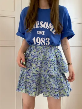 Ir 2021. Vasaras korejiešu stilā Vēstuli Izdrukāt Īsām Piedurknēm t-krekls Sieviešu Mīksti topi, t-veida krekls femme (N0133)