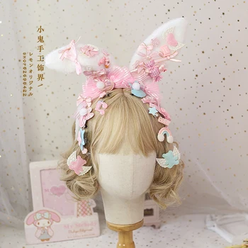 Japāņu Stilu Mīksto Māsa Salds Truša Ausīm Lolita Hairband KC Saldās Māte Hand-Made Lolita Lāču Ausīm KC