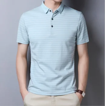 Jaunu Atloks ar Īsām Piedurknēm Vīriešu pusmūža Vīriešu Kokvilnas Svītrains Polo Krekls, T-krekls Modelis 6171
