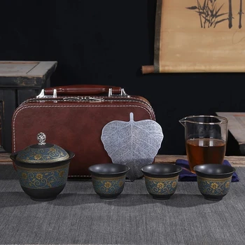 Luksusa Violetā Māla Tējas Komplekts Ķīniešu Kung Fu Keramikas Teaset Stikla Tējas Katlā un Kausa Gaiwan Tējas Jūras Kopa ar Maisu Tēju Komplekts Teaware