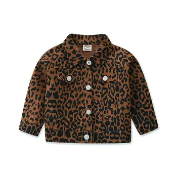Pavasara Rudens Meiteņu Žaketes Leopards Drukāt Džinsa Jaka Virsdrēbes Modes Vējjaka Bērnu Apģērbu 2 4 6 Gadus Meiteņu Mētelis