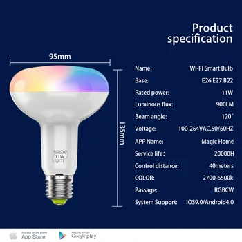 Regulējamas 11W E27 WiFi Smart Spuldzes 85-265V LED Lampas App Darbojas, Alexa, Google Palīgs Kontroles Pamosties, Gudru Burvju Lampa Spuldzes