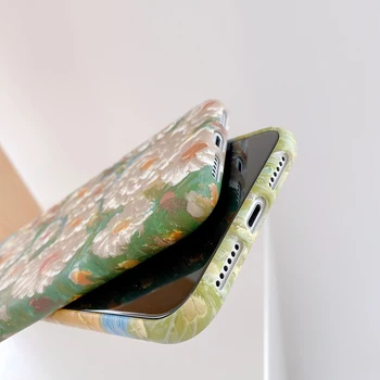 Retro eļļas glezna ziedu tālrunis lietā Par iPhone 11 Pro Max XR XS Max X 7 8 Plus Soft Šķidruma silikona Vāciņš iPhone SE 2020. GADAM XR
