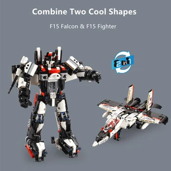 Robots Un Fighter 2-In-1 Bloku Montāža Rotaļlietas Dual Mehānisko Elastīgu Kopīgu Atdzist Divas Formas Uguns Lodes Tālvadības Robotu