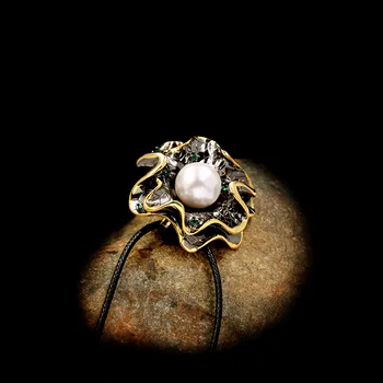 Vintage Bohēmas Dāmu Saldūdens Pērles Kaklarota, Kulons Izsmalcinātu Ziedu 925 Sudraba Džemperis Kaklarotas Ķēdes Melnā Zelta Rotaslietas