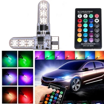 Ūdensizturīgs W5w 501 Auto Ķīlis Pusē Spuldzes-6SMD 5050 RGB 7 Krāsu LED Tālvadības pults (BEZ Akumulatora)Strobe Flash Ķīlis Lampas Spuldzes