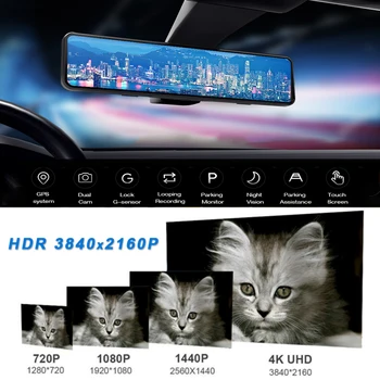 12 Collas Dash Cam 4K UHD DVR WIFI Atpakaļskata Spoguļi Automašīnas Kameras Straumēt Auto Video Reģistrators Autostāvvieta Režīmā Dashcam Remote APP