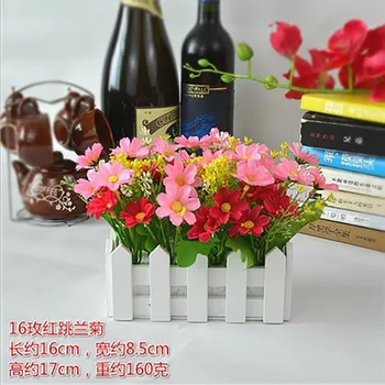17*16*8.5 cm 160g Mākslīgie Ziedi Podos, Ziedu, Ar Koka Žogu Viltus Echinacea Ziedu Valentīna Diena Mājas Dekoru