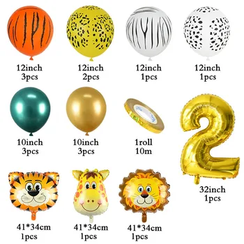 18Pcs Džungļu Dzīvnieku Baloni noteikt Chrome Metāla Lateksa Balonu 32inch Zelta Skaits Globos Bērniem Dzimšanas dienas ballīti Baby Dušas Dekori