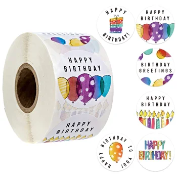 500Pcs/Roll 6 Stilu laimes Dzimšanas dienā, Apaļas Uzlīmes Puses Dāvanu Iesaiņojuma Zīmogs Uzlīmes Bērniem Dāvanu Klasisks Rotaļu Apdares Uzlīme