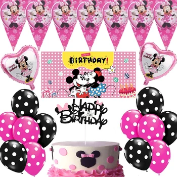 Baby Duša 1st Meitene Priecīgi, Disney Minnie Mouse Dzimšanas dienas svinības Dekors bērniem, Vienreizējās lietošanas Trauki Dzimšanas dienas svinības Dekoru Piederumi