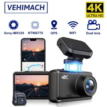 Dash Cam 4K GPS, Wifi, Auto Dual Objektīvs DVR Atpakaļskata Spoguļa Kamera 4K Dashcam 2.4