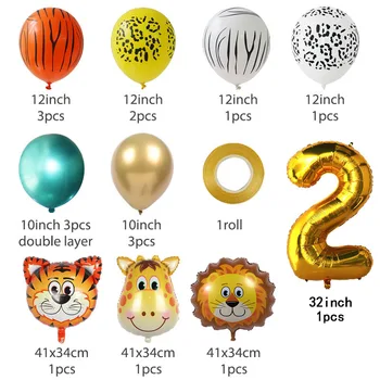 HUHULE 18pcs Džungļu Safari Balonu Komplekts 32Inch Numuru Ballons Dzīvnieku Galvas, Folija Baloon 1 2 3 Gadus Veciem Bērniem Dzimšanas dienas ballīti Deco
