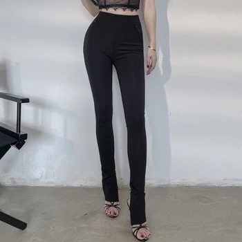 Ir 2021. Pavasara Vasaras Jaunā Modes Visas spēles Sexy Izdilis Spraugas Taisnu Kāju Bikses Melnā Augstu Vidukļa Slim Bikses Sievietēm Streetwear