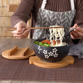 Japāņu Bļodā Instant Nūdeles Galda Ēdamistaba Galda Salāti Keramikas Bļodas, Celt Koka Karoti Koka Chopstick