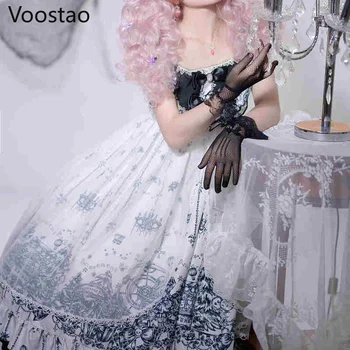 Japāņu Gothic Lolita Jsk Kleita Sievietēm Vintage Viktorijas Sapnis Atrakciju Parks Piedurknēm Loku Mežģīnes Princese Tēja Puse Kleitas