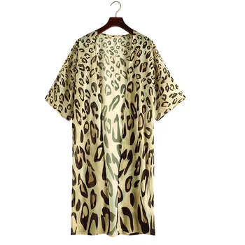 Jaunā Pludmales Cover up Šifona Leopards Drukāt Pludmales Apģērbu Komplekti Kaftan Pār lielums Kimono Beachwear Pareo Kleitas, Peldkostīmu slēpt