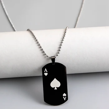 Lucky Ace of Spades Nerūsējošā Tērauda Vīriešu Kaklarota Sudraba Krāsā Pokera Kulons Kaklarotas Sievietēm Fortune Kazino Spēļu Kārtis