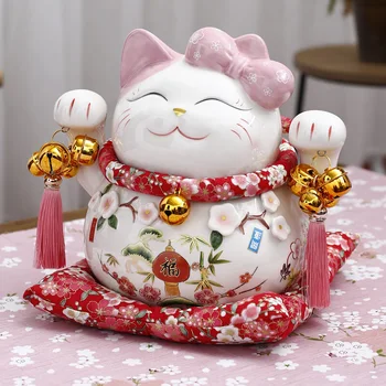 Maneki Neko Kaķēns Keramikas Laimīgs Kaķis Naudas Kaste Rozā PRIEKŠGALA-KAKLASAITE Fortune Cat Dzīvnieku Figūriņas Mājas Darbvirsmas Apdare