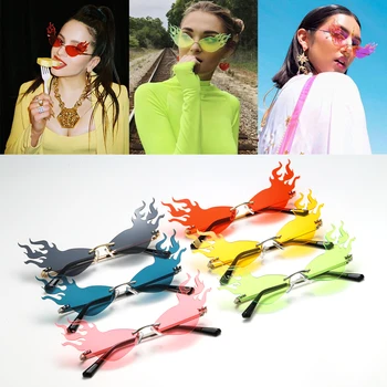 Modes karstā pārdošanas liesmas saulesbrilles sievietes sievietes vīrieši bez apmales vilnis brilles ar UV 400 luksusa tendence šauru rāmja saulesbrilles streetwear