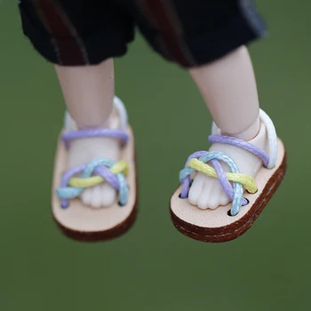 OB11 bērnu apavi YMY DDF 1/12 bjd bērnu BODY9 vienkāršā ķermeņa, roku darbs kraft ādas multi-krāsu sandales lelle apavi