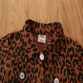 Pavasara Rudens Meiteņu Žaketes Leopards Drukāt Džinsa Jaka Virsdrēbes Modes Vējjaka Bērnu Apģērbu 2 4 6 Gadus Meiteņu Mētelis