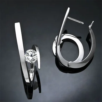 Radošās modes sudraba ģeometriskā auskari dāmas baltā zircon gredzenu, kāzu svinības, rotaslietas Valentīna diena dāvanu