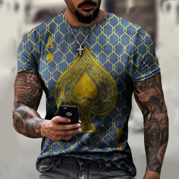 Vīriešu 3D POKERA iespiests T-krekls, modes Iela īsām piedurknēm krekls, elpojošs atpūtas sporta nometnes T-krekls