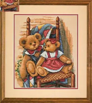 ēģiptes KOKVILNAS Skaitot Cross Stitch Komplekts Teddies par Sega Divu Bear Teddy Lāči uz Krēsla dim 35103
