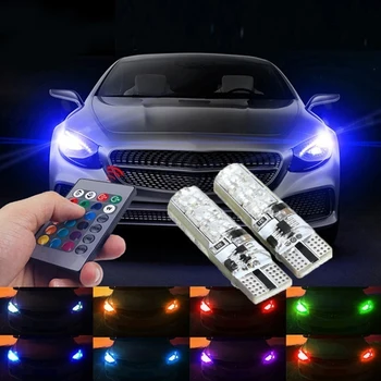Ūdensizturīgs W5w 501 Auto Ķīlis Pusē Spuldzes-6SMD 5050 RGB 7 Krāsu LED Tālvadības pults (BEZ Akumulatora)Strobe Flash Ķīlis Lampas Spuldzes