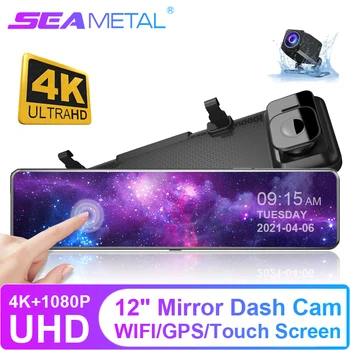12 Collas Dash Cam 4K UHD DVR WIFI Atpakaļskata Spoguļi Automašīnas Kameras Straumēt Auto Video Reģistrators Autostāvvieta Režīmā Dashcam Remote APP