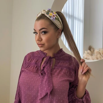 2021Fashion Krusta Mezgloti Galvassegu Rhinestone Hairband Ar Ziedu Hairband Sievietēm, Meitenēm, Roku darbs, Izšuvumi Matu Aksesuāri