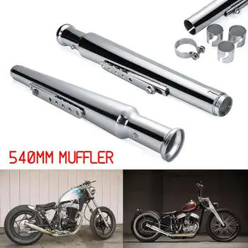 2gab 540mm Motociklu Cafe Racer Izplūdes Muffler Cauruļu Chrome Izplūdes Uzgaļiem w/Reduktoru Adapteri Bobber Custom Chopper