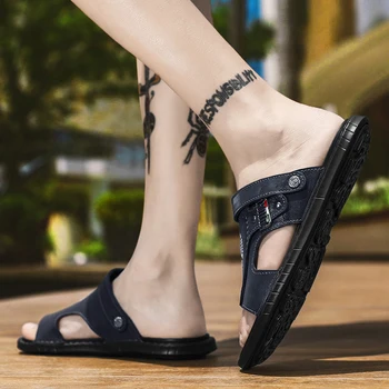 CYYTL Ādas Slip-on Vīriešu Sandales Vintage Stila Čības Ceļojumu Āra Studentu korejas Kurpes Vasaras Gadījuma Chinelos Masculino