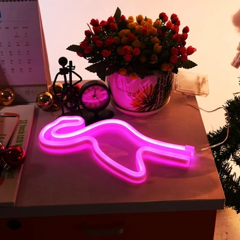 Flamingo Neona Gaismas Lampa LED Neona Dekori Lampas Akumulators/USB Darbināt Nakts lampas Guļamistabas, Dzīvojamā Istaba Kāzu svinības Bērniem, Dāvanu