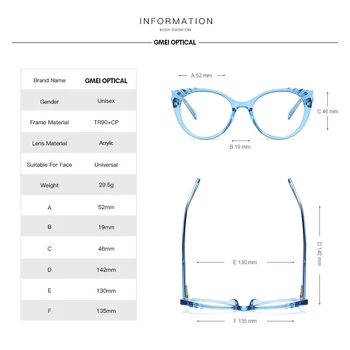 Gmei Optisko Modes Izstrādāta Pārskatāma Sieviešu Brilles Rāmis Ovāls Sieviešu Skaidrs, Tuvredzība, Recepšu Brilles Rāmji 2037