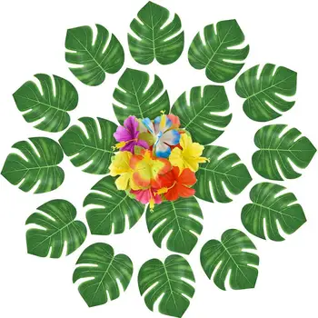 Havaju Tēma Apdare Simulācijas Bruņurupucis Atpakaļ 48pcs Komplekts 24 Bruņurupucis Atpakaļ Atstāj 24 Hibiscus Ziedi