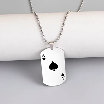 Lucky Ace of Spades Nerūsējošā Tērauda Vīriešu Kaklarota Sudraba Krāsā Pokera Kulons Kaklarotas Sievietēm Fortune Kazino Spēļu Kārtis