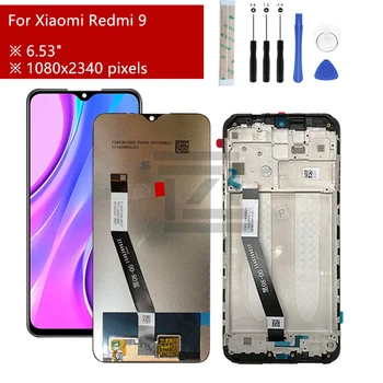 Par Xiaomi Rdemi 9 LCD Displejs, Touch Screen Digitizer Montāža ar Rāmi M2004J19G, M2004J19C displeja nomaiņa, Remonts Rezerves