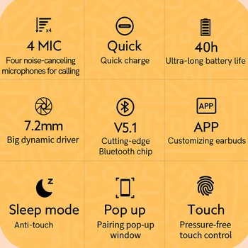 QCY T13 Bluetooth V5.1 Austiņas Bezvadu TWS EarphoneTouch Kontroles Earbuds, 4 Mikrofoni, ENC HD Zvanu Austiņu Pielāgošana APP