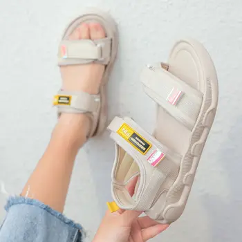 Sieviešu Ārējo Valkāt Vasarā Ir 2021. Jaunā Stila korejiešu Soft-soled Ērti Dzīvoklis Kurpes Visu maču Velcro Pludmales Kurpes sandales